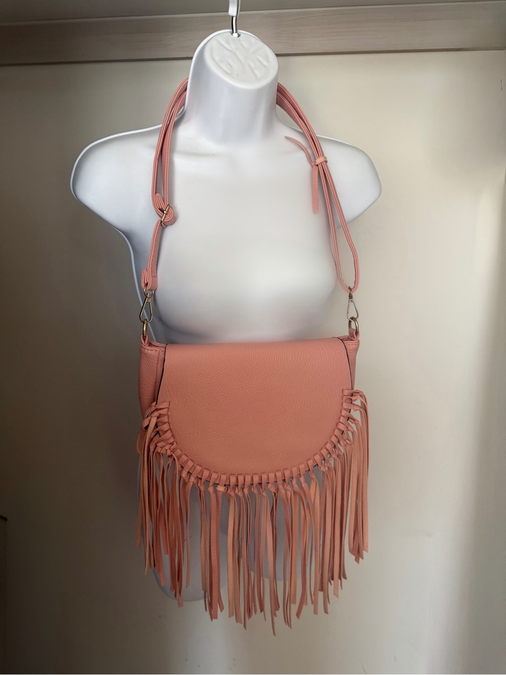 Fringed Crossbody Shoulder Bag - Peach Pink